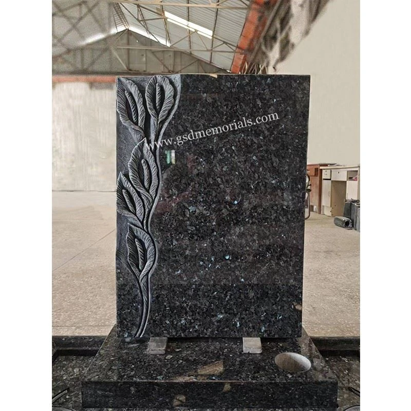 Blue Pearl Customerized Lily Design Headstone