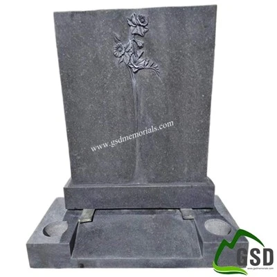 SADark Grey Honed Daffodil Flower Book Headstone